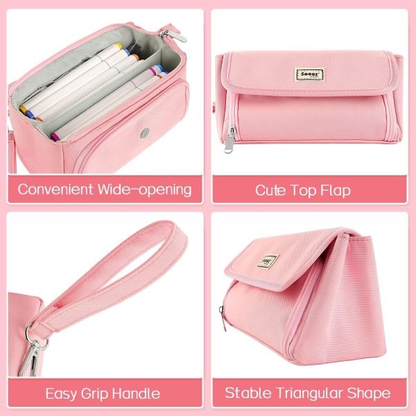 wholesale sooez super large pencil case, big capacity pencil bag with 3 compartments, hold 200 pencils, cute pencil pouch with zipper, portable stationery pen bag, aesthetic school supplies for girls, pink free samples