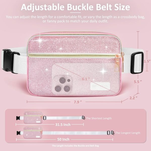 wholesale fanny packs for women men mini fashion glitter waist packs with adjustable strap and 3 zipper pockets everywhere crossbody belt bag for outdoors running travelling (pink bling sparkle) free samples