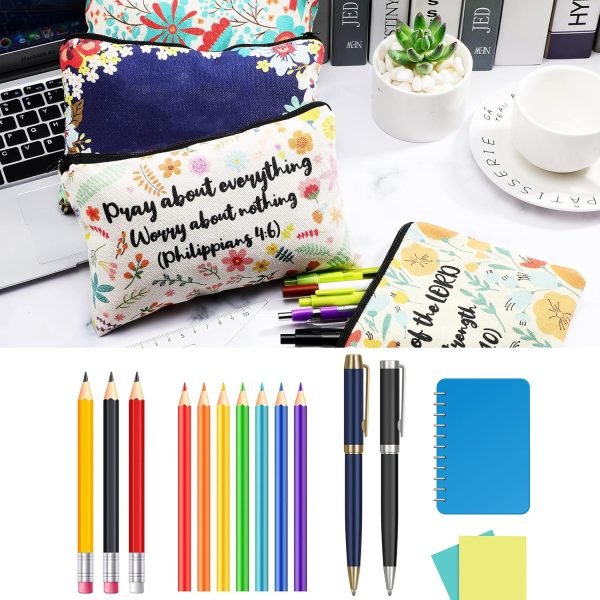 wholesale 4 pieces inspirational bible verse pencil pouch christian pencil case scripture canvas makeup bags for students office journaling supplies (bible verse pattern,8.7 x 5.5 inch) free samples