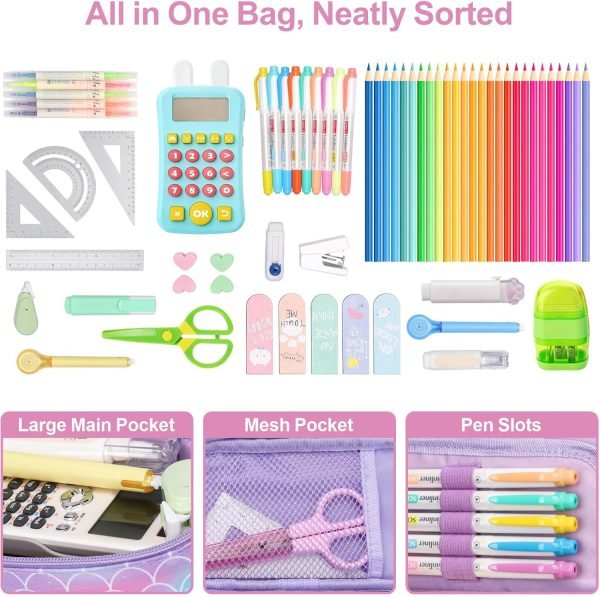 wholesale pencil case for girls - cute pencil case for kids special pencil pouch for girls sparkly kids pencil box pencil bag for school, pencil case only (glitter purple, mermaid) free samples