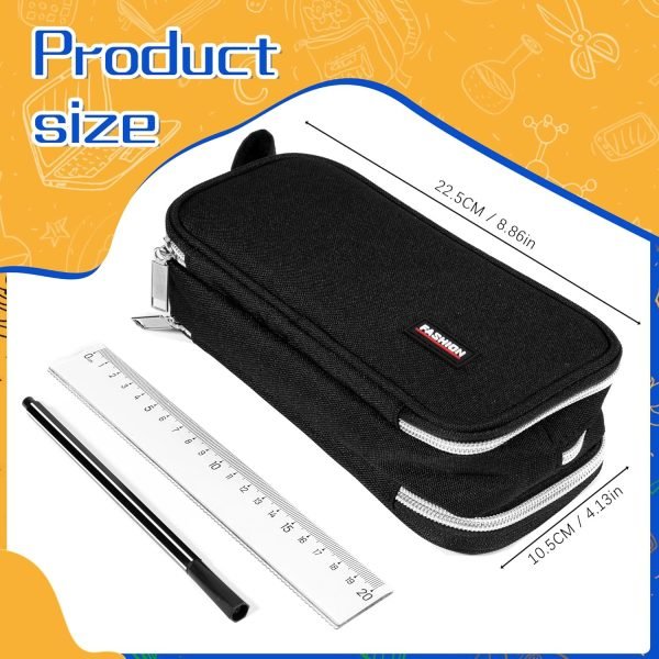 wholesale pencil case with 3 compartments, canvas zipper pencil pouch, large pencil bag, big pen case pouch organizer for adults, pencil pouches for middle high school teen boys girls - black free samples