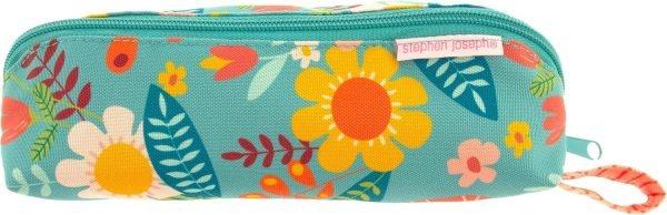 wholesale stephen joseph all over printed pencil pouch | multipurpose kids school stationary case, colorful cute designs with large space for pencils and pens, turquoise floral, pencil case free samples