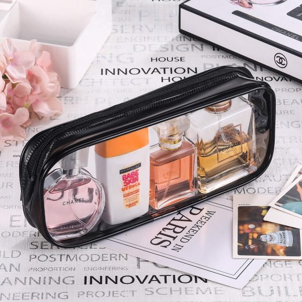 wholesale tatuo 4 pieces clear pvc zipper pen pencil case, big capacity pencil bag makeup pouch (black) free samples