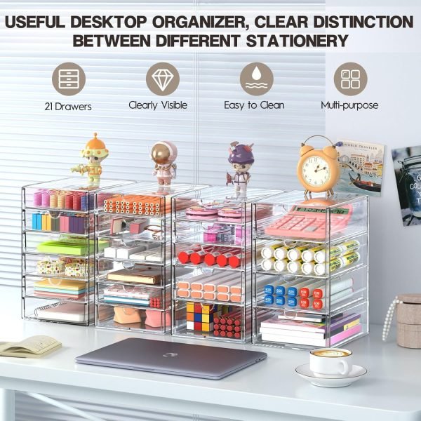 wholesale acrylic drawer organizers - 21 drawers 4 set - clear storage drawers for office supplies - stackable makeup organizer - dustproof desk organizers for makeup, jewelry, pen, stationary free samples