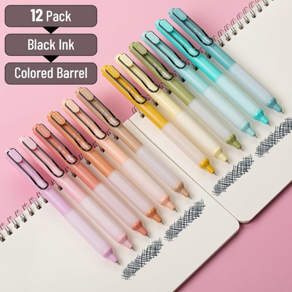 wholesale mr. pen- retractable gel pens, 12 pack, black ink gel pens, pastel barrels, fast dry, gel pens fine point 0.5mm, retractable pens, cute pens, gel ink pens, aesthetic pens for journaling fine tip pens free samples