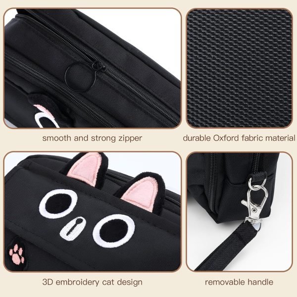 wholesale pencil case, large capacity pencil pouch aesthetic,3d cat pen bags,office stationery organizer,cute pencil box for teens girls boys student (black) free samples