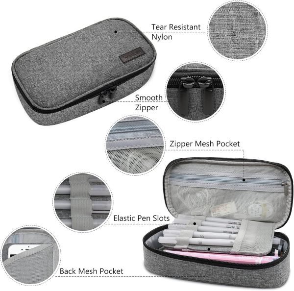 wholesale gloppie pencil case dual zipper pencil pouch pen box, school supplies for boys adults, grey free samples