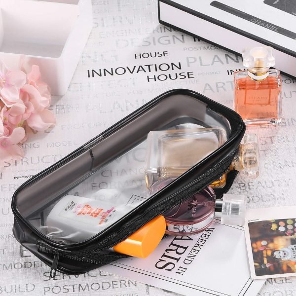 wholesale tatuo 4 pieces clear pvc zipper pen pencil case, big capacity pencil bag makeup pouch (black) free samples