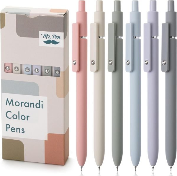 wholesale mr. pen - retractable fine point gel pens, 6 pack, morandi barrels, fast dry ink, cute aesthetic pens for journaling free samples