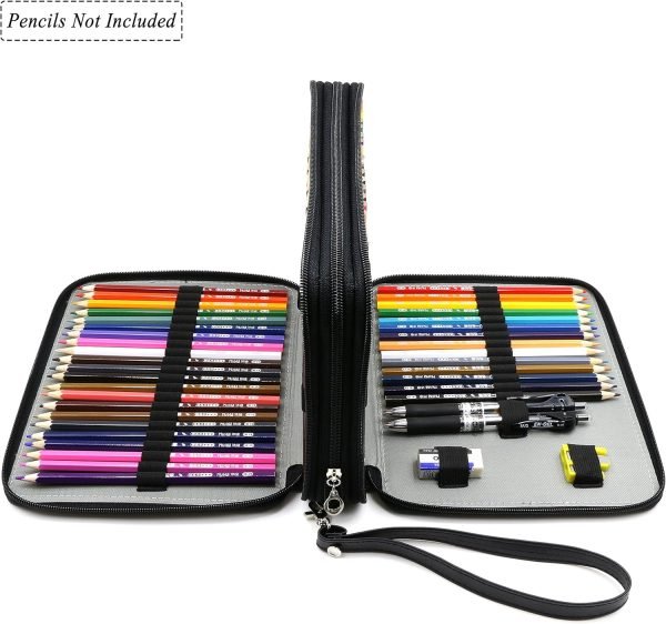 wholesale youshares 120 slots pencil case - pu leather handy multi-layer large zipper pen bag with handle strap for prismacolor watercolor pencils, crayola colored pencils, marco pens and makeup brush (black) free samples