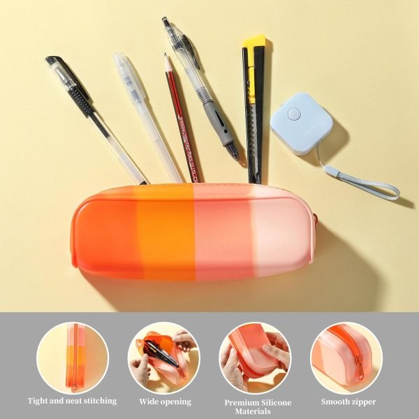 wholesale silicone pencil case, pencil pouch, stylish color cute aesthetic pencil case, pencil case small, versatile pencil bag for adult women men (stylish four color splicing) free samples