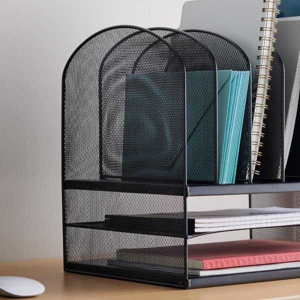 wholesale safco, onyx desk organizer with 6 vertical & 2 horizontal trays , file organizer for home, office, classroom & more, steel mesh construction free samples