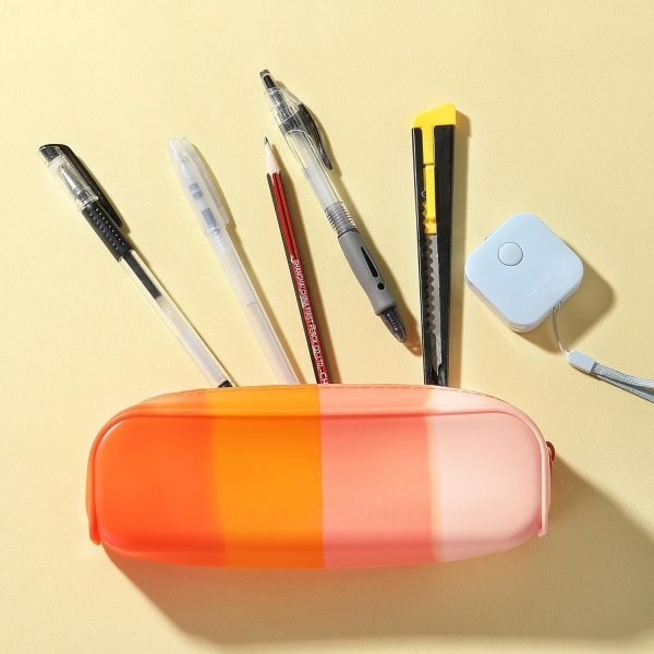 wholesale silicone pencil case, pencil pouch, stylish color cute aesthetic pencil case, pencil case small, versatile pencil bag for adult women men (stylish four color splicing) free samples