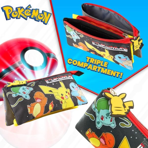 wholesale pokemon pencil case for boys and girls - pikachu school supplies - triple compartment pencil pouch - anime gifts free samples