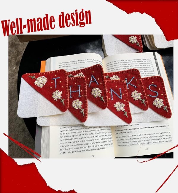 wholesale personalized hand embroidered corner bookmark, bookmarks for women, personalized bookmark for books, cute flower book mark, hand stitch gift for women for book lovers by hnqcpcvu (c, red) free samples