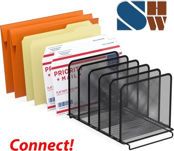 wholesale simple houseware 5 section expandable upright file sorter organizer, black free samples