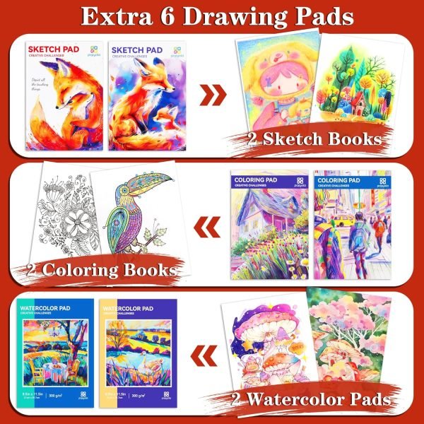 wholesale popyola art supplies, 269 piece deluxe art set with 6 drawing pads, watercolor paints, crayons, colored pencils set in wooden case, creative gifts for artists adults kids free samples