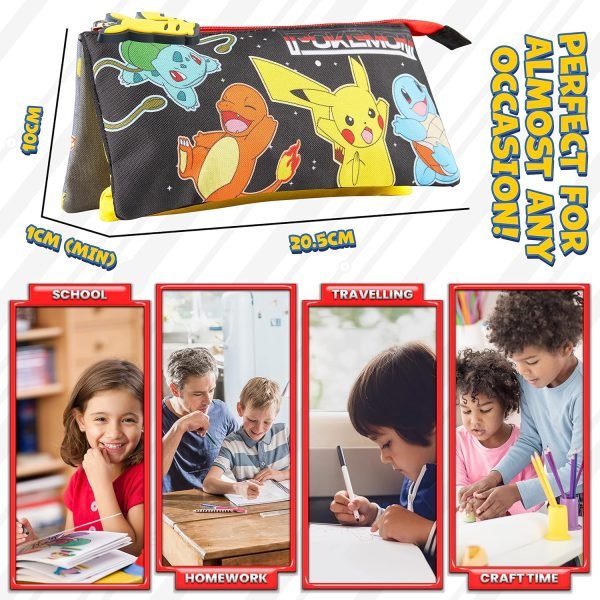 wholesale pokemon pencil case for boys and girls - pikachu school supplies - triple compartment pencil pouch - anime gifts free samples