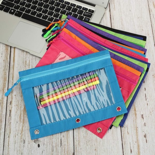 wholesale yopay 14 pack binder pencil pouch for 3 ring binder, b5 size zipper pulls pencil bags case, cosmetic bags with clear window for school, office, oxford cloth, 7 colors free samples