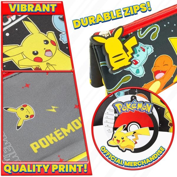 wholesale pokemon pencil case for boys and girls - pikachu school supplies - triple compartment pencil pouch - anime gifts free samples