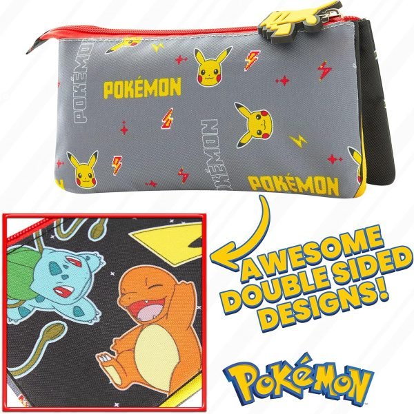 wholesale pokemon pencil case for boys and girls - pikachu school supplies - triple compartment pencil pouch - anime gifts free samples