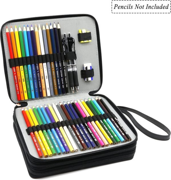 wholesale youshares 120 slots pencil case - pu leather handy multi-layer large zipper pen bag with handle strap for prismacolor watercolor pencils, crayola colored pencils, marco pens and makeup brush (black) free samples